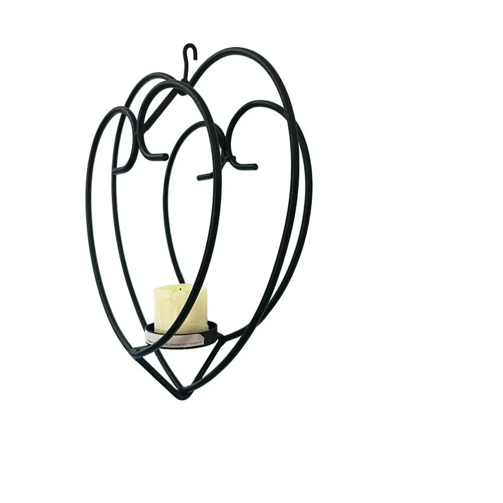 Black Rustic Wrought Iron Heart Shaped Candle Holder For Tealight Candle‎